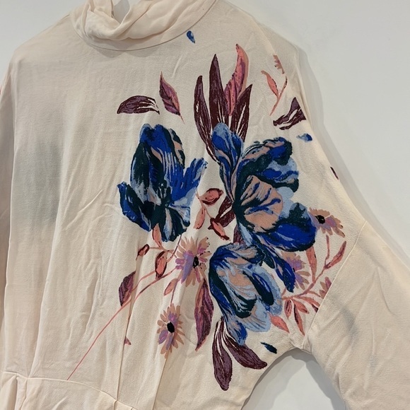 Free people Cream Floral Gemma tied back Tunic Festival mini Dress size XS - Picture 9 of 16